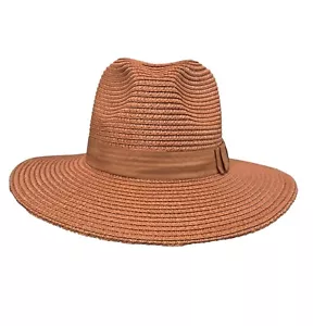 Woven Straw Wide Brim Panama Style Women's Sun Hat, Brown Size M/L - Picture 1 of 4