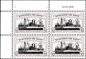 US #3192 MNH Plate Block 1998 Remember Maine Ship Pretext Spanish War [UL #1-1] - Picture 1 of 1