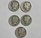 5 Mercury Dimes Lot of Five - 1917 (2) 1923 (3) Conditions! 90% Silver - D1