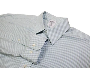 Camicia Brooks Brothers Regent uomo 16 4/5 blu verde manica lunga con bottoni - Foto 1 di 8