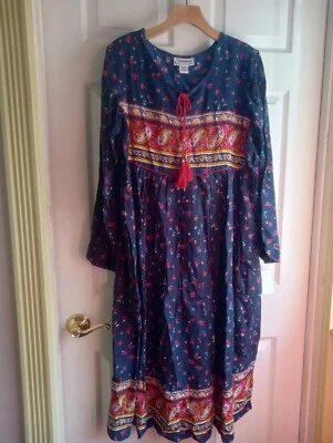 VESTIDO EXPRESSIONS Talla L 100% Rayón India Nuevo $69.95 Azul Marino Bolsillos Florales Foto 1 de 4