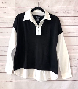 BLOOMINGDALES Sz M Cashmere Twofer Vest Sweater Top NWT $188 Black RUNS BIG B12 - Picture 1 of 11