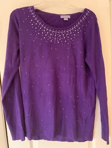 Laura Scott Studded Scoop Neck Knit Sweater Top Long Sleeve LG Large Purple - Picture 1 of 1