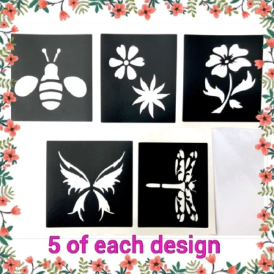 THE THE UNIQUE LITTLE GIFT SHOP LTD Glitter Tattoo StencIls SPRING X 25 tattoos BUTTERFLY BEE FLOWER DRAGONFLY