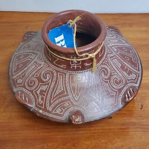 Vintage Brazil Vase Folk Art Native Indigenous Turtle Hand Made Marajoara Styled - Picture 1 of 13