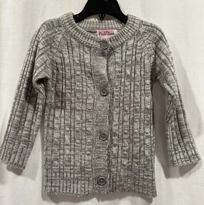 Pink Angel Toddler Girl Button Up Long Sleeve Gray Cable Cardigan Sweater Sz 4t - Picture 1 of 8
