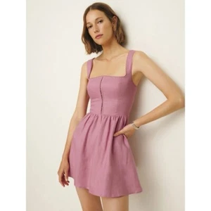 Nuevo Vestido Reformation Sheri Lino Mini Corto Rosa Rosa Pétalos Talla 4 - Imagen 1 de 12