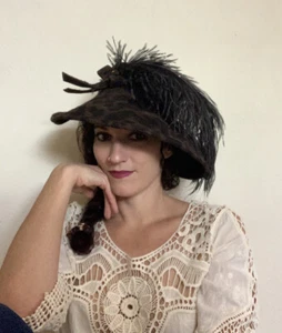 Vintage 1970's classic Mod "Mr. John Leopard Wool Feather Hat Kentucky Derby - Picture 1 of 10