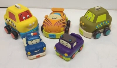 Just B You оранжевый полосатый автомобиль, грузовик, полицейская машина и 2 такси Pull Back N Go BATAT - Изображение 1 из 4