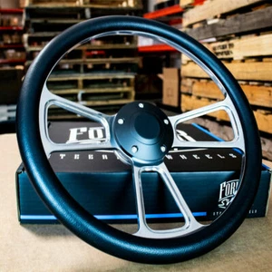 14" Polished Half Wrap Steering Wheel Black for Chevy Muscle C10 Ford Hot Rod - Picture 1 of 12