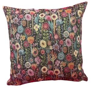 Kew Gardens Tapestry Cushion, Various Sizes, Flowers, Floral, Ebony, Black Large - Picture 1 of 12