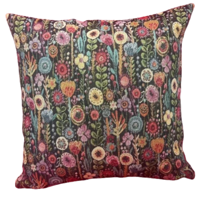 Kew Gardens Tapestry Cushion, Various Sizes, Flowers, Floral, Ebony, Black Large - Image 1 of 4