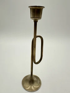 Vintage Brass Trumpet Candlestick Taper Candle Holders Decor Bugle 8” - Picture 1 of 9