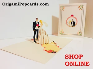 ORIGAMI POP CARDS Metallic Ivory Wedding Classic 3D Pop Up Greeting Card Wedding - Picture 1 of 12
