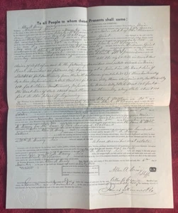Antigua encuesta de escritura de Erie Pennsylvania de 1862 firmada por el senador James Skinner de la Autoridad Palestina - Imagen 1 de 5