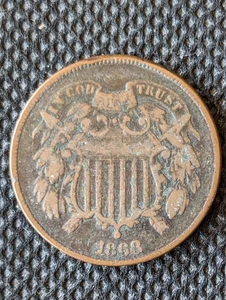 1868 Two Cent Piece Coin - nice details - Picture 1 of 2