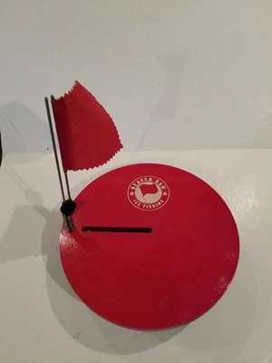 VINTAGE Wood  BEAVER DAM WOODEN ROUND ICE-FISHING TIP  UP 10 Inch RARE Red - Image 1 of 4