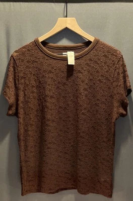 Top Aerie Mujer Boho Malva Marrón Floral Encaje Manga Corta Nuevo con Etiquetas Foto 1 de 4