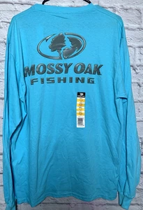 Mossy Oak Fishing Long Sleeve Blue T-Shirt Logo Front & Back Mens Lrge 42/44 NWT - Picture 1 of 11