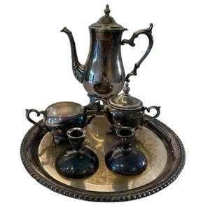 WM Rogers 800 Silverplate Tea Pot Set Platter Candlestick Holders Oneida 1930's - Picture 1 of 21