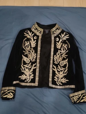 Chaqueta Persaman Vintage Bordada a Mano Metálica Dorada y Terciopelo Negra TALLA GRANDE Foto 1 de 4
