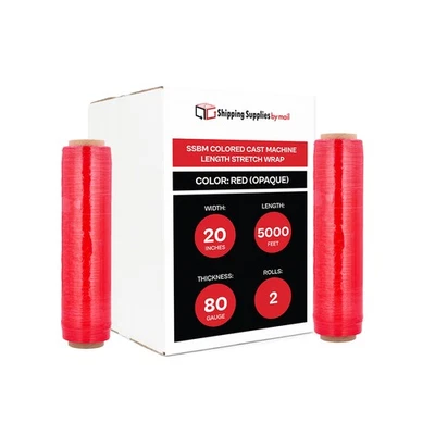 2 Rolls Cast Stretch Wrap 20" x 5000' 80 Gauge Dark Red Shrink Film for Machine - Image 1 of 4