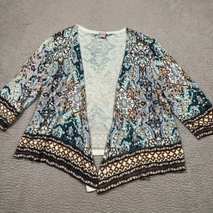 Chico's Waterfall Cardigan Sweater Colorful Elegant Open Front Size 3 XL - Picture 1 of 6