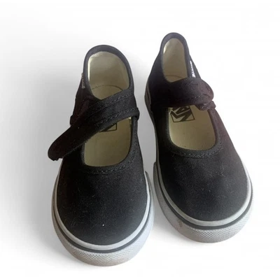 Sapatos infantis femininos Vans Mary Jane tamanho 7.5 casual escolar formal preto branco - Imagem 1 de 4
