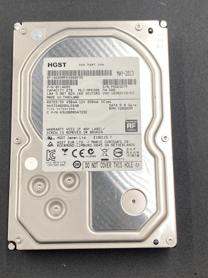 HGST ULTRASTAR HUS724020ALE640 2TB 3.5" SATA HARD DRIVE 7200 RPM 0F14685 LOW USE - Image 1 of 3