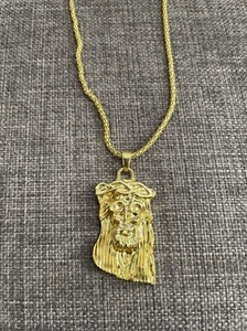 Gold Jesus Piece Pendant 30" Link Chain Necklace GOD Head Fashion Jewelry - Picture 1 of 2