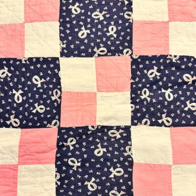 Vintage Cutter Quilt Piece 16” x 16”  Nine Patch Feed Sack Fabrics  # 1 - Image 1 of 4