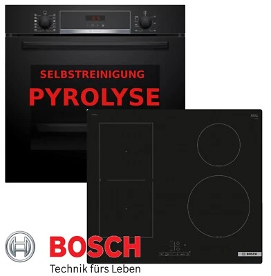 Induktion Herd Set Autark Bosch Backofen Selbstreinigung Pyrolyse + Kochfeld Neu - Bild 1 von 4