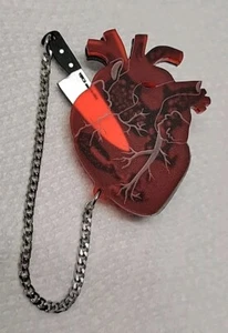 Heart of Aghast Acrylic Heart & Knife Brooch Vinca USA Jewelry For Weirdos  - Picture 1 of 8