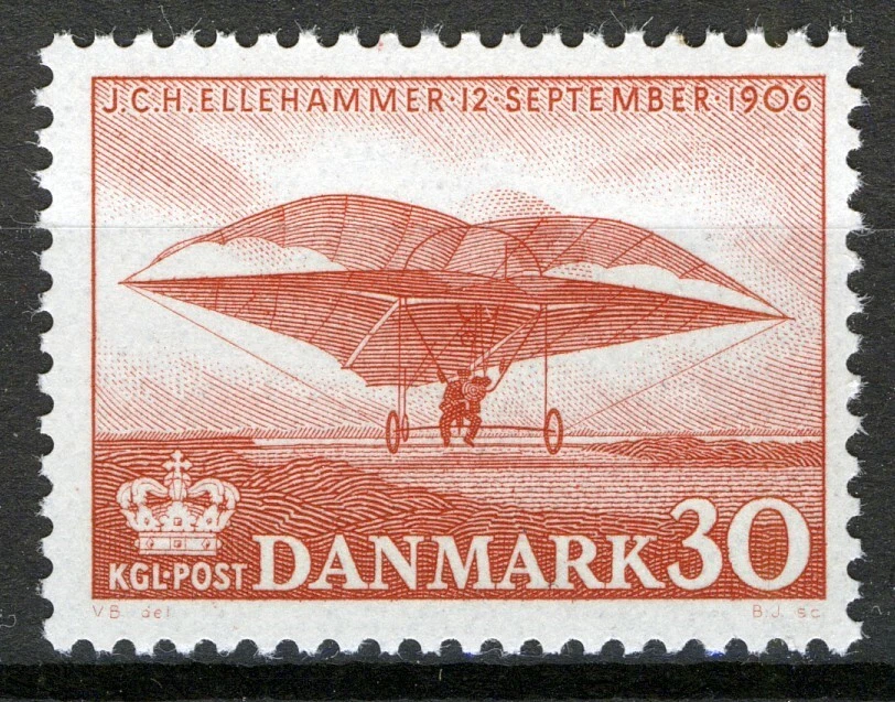 Dinamarca 1956, máquina voladora de Jacob Ellehammer, juego de aviación MNH, Mi 363 Foto 1 de 1