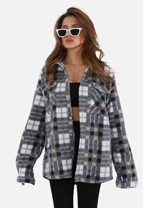 Hemdjacke Hemdbluse kariert mit Kragen Fleecejacke mehrere Farben fü Damen - Bild 1 von 20