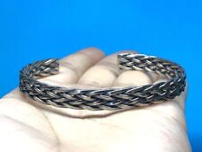 Solid 925 Sterling Silver Mens Braided Torque Bangle Cuff Bracelet