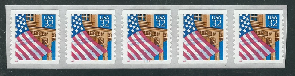 Scott # 2915D...32 Cent...Flag over Porch...Pl # Strip of 5 - Image 1 of 1