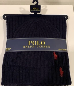Polo Ralph Lauren 2 Piece Set Hat & Scarf Navy Blue Wool Blend Men’s NWT - Picture 1 of 3