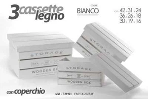 3 CASSETTE CON COPERCHIO CASSETTA PORTA OGGETTI CONTENITORE LEGNO 42/36/30 - Foto 1 di 2