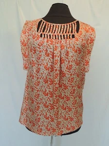 Loeffler Randall Gr. 0 Bluse Top orange weiß Cut Out Ausschnitt Seide hinten Knopf  - Bild 1 von 5
