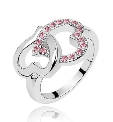 Pretty New White Gold Filled Pink CZ Double Heart Promise Ring Size 6.75 - Image 1 of 2