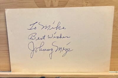 Johnny Mize Autograph-3x5 Index-MLB-early 60's - Image 1 of 2
