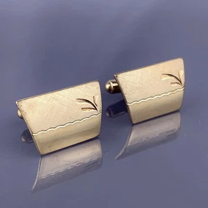 Small Simple 1/20 12k Gold Filled Cufflinks Waves Textured Polished Mr X Vintage - Picture 1 of 9