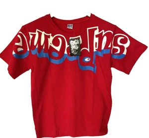 N Nink Supreme Youth Boy Girl Red T-Shirt Red Cotton Up-Side Down Size 16 NEW - Picture 1 of 5