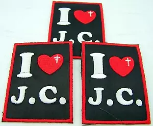Lot Of 3 Embroidered I LOVE J.C. " JESUS " Catholic Christian Religious Iron On - Picture 1 of 2
