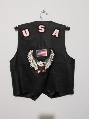 黑色皮革背心男式大号美国皮革鹰、美国国旗和美国 — 第 1/4 张图片