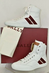NIB BALLY OLDANI WHITE LEATHER HI TOP LACE UP LOGO STRIPE SNEAKERS US 9 D 42 - Picture 1 of 12