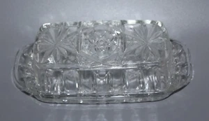 Vintage Anchor Hocking Clear Pressed Glass Star of David Butter Dish with Lid - Picture 1 of 5