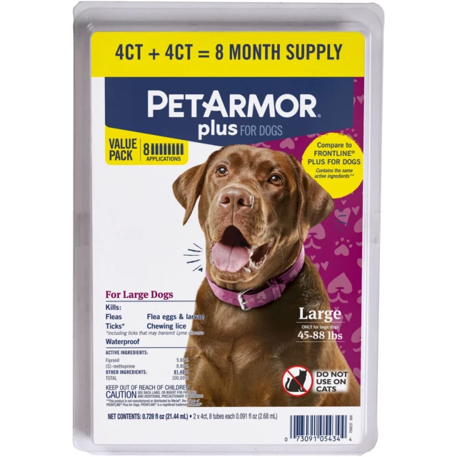 PetArmor Plus Flea and Tick Protection for Dogs 45 to 88 lbs - Pack of 8