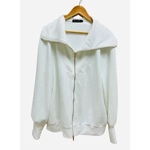 EFan White Oversized Zip Jacket Sweater Gold Hardware Size Large - Picture 1 of 10